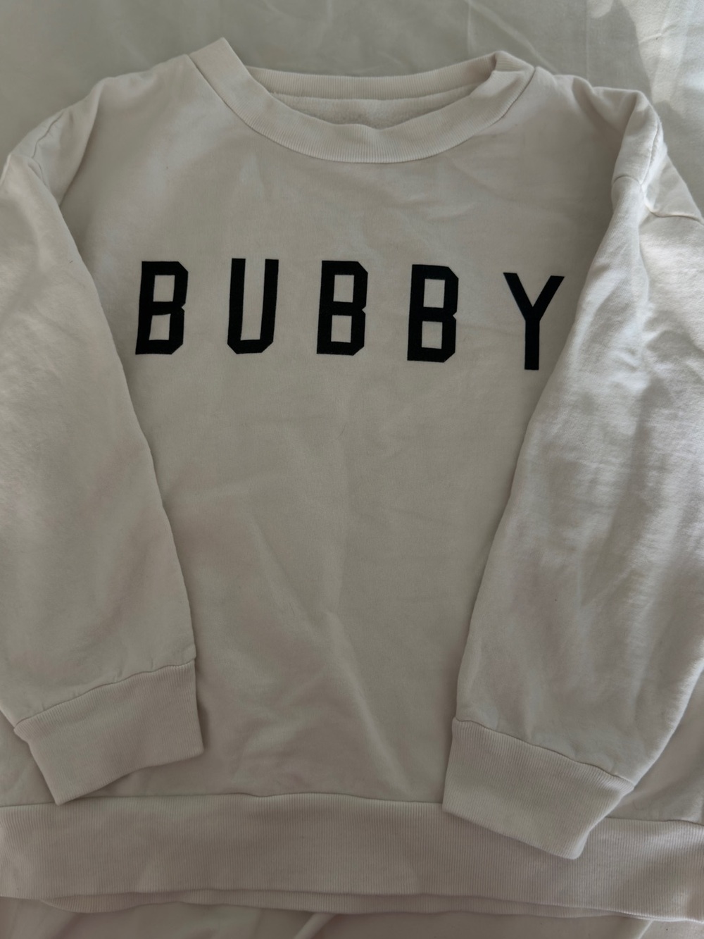 Little Bipsy Cream Sweatshirt with Black BUBBY Lettering